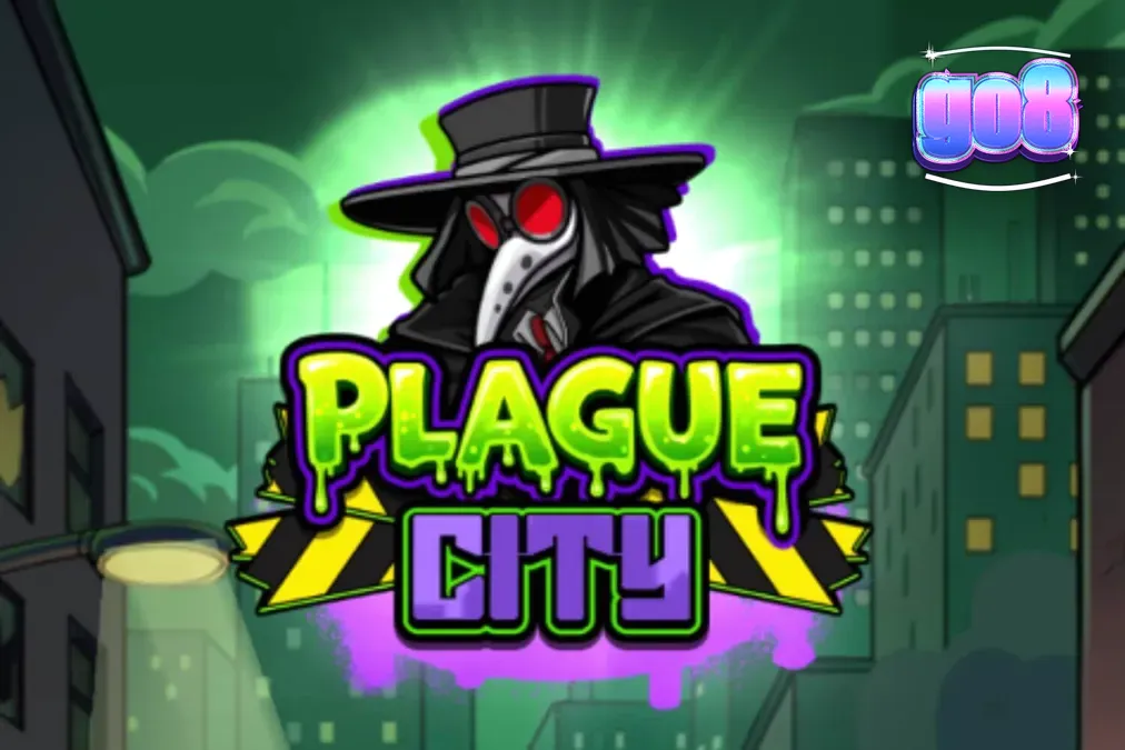 Giao diện trò chơi slot Plague City với phong cách u tối và các biểu tượng đột biến